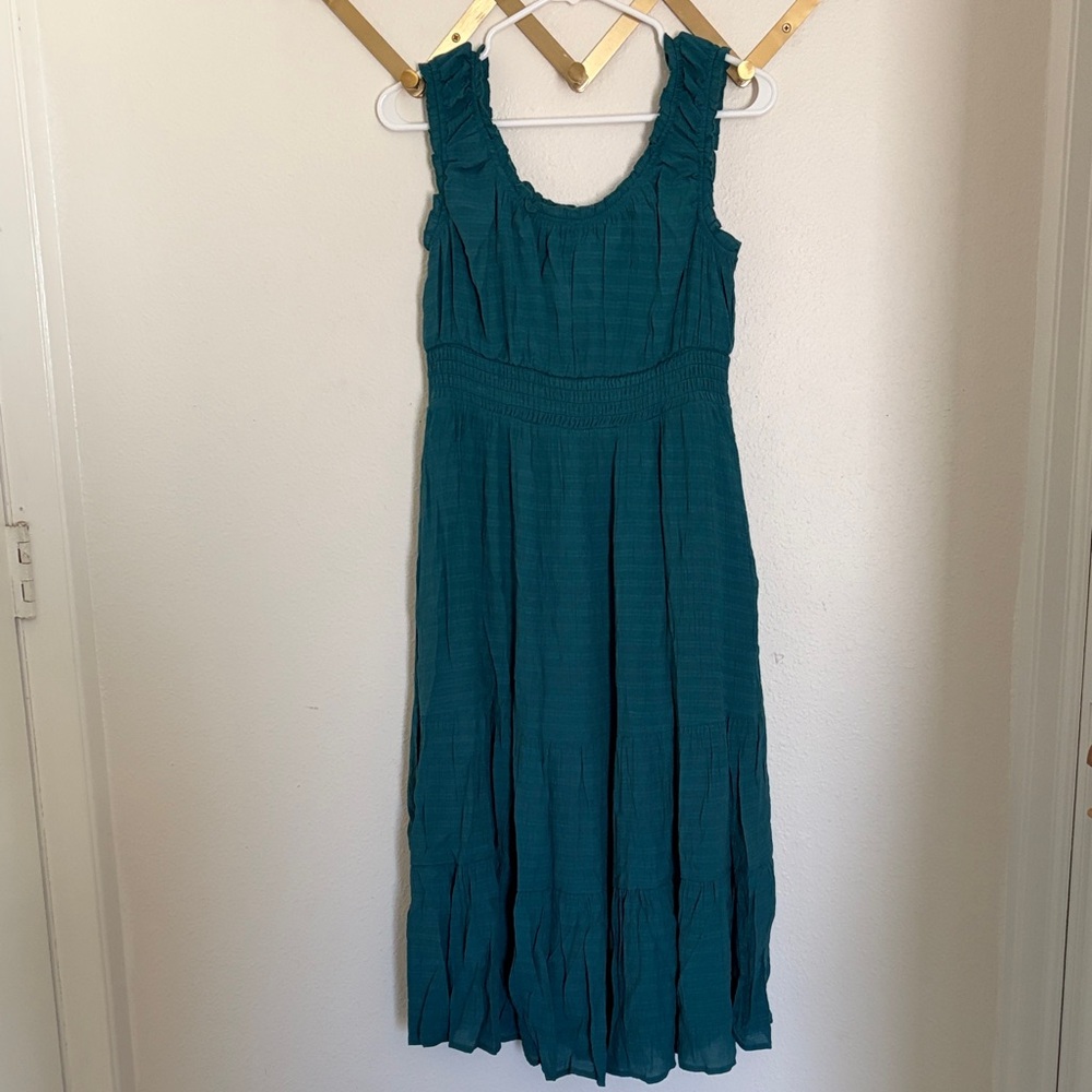 Teal Sleeveless Smocked Waist Midi Summer Dress